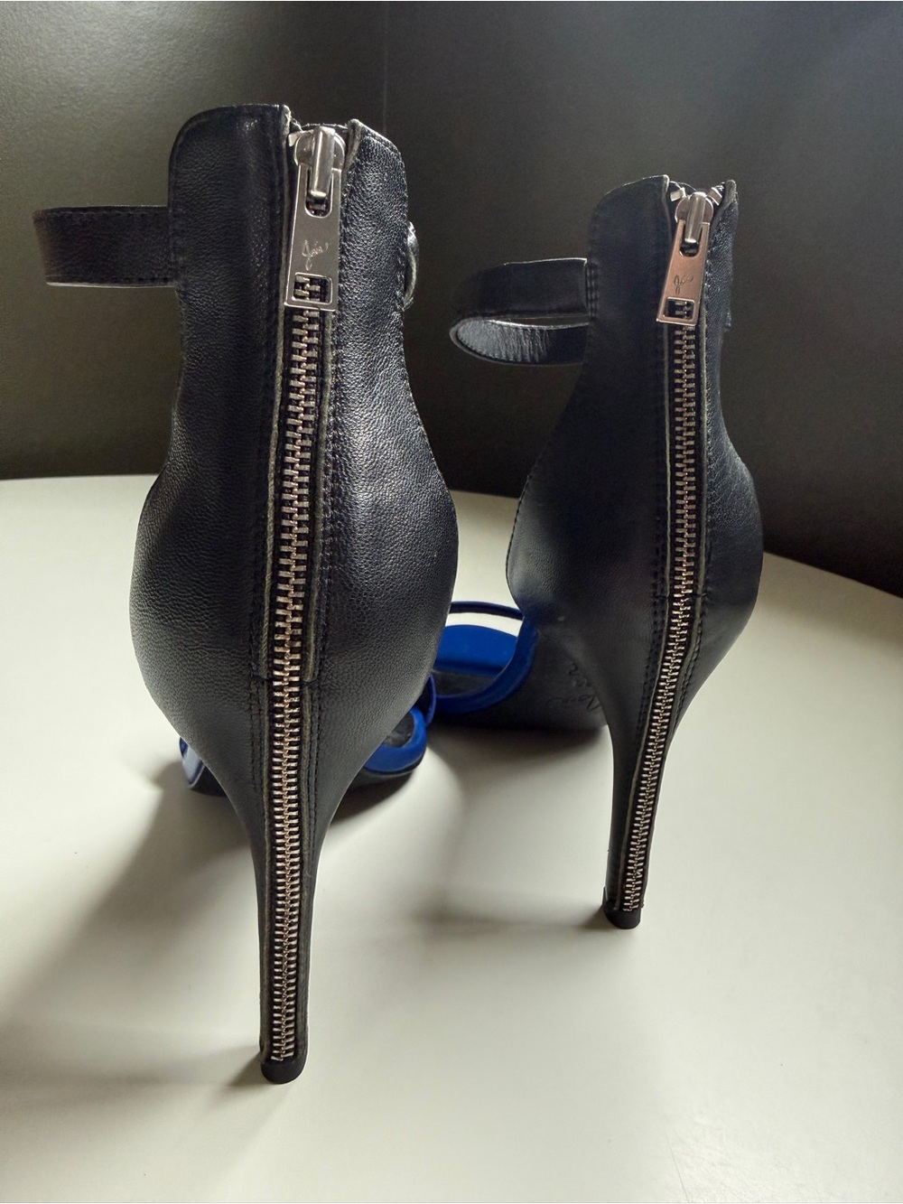 Joie Abbott indigo-black zipper back heels